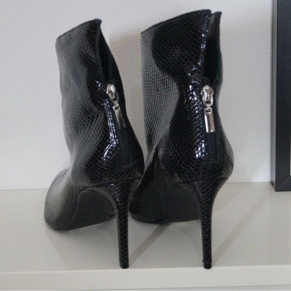 AquaHendrix High-Heel Booties Black Snake Smash Embossed Patent Leather Size 9 - Picture 5 of 7
